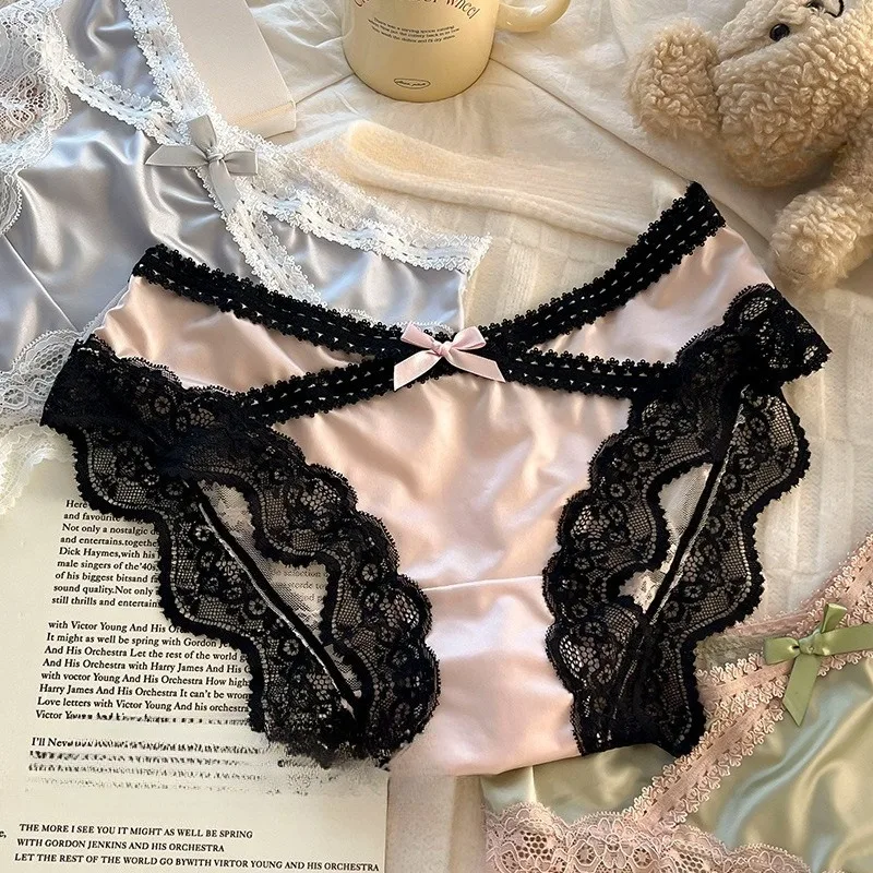 

Sexy French Lace Underwear Pure Cotton Crotch Satin Sexy Triangle Panties Women's Innerwear Comfortable Breathable Ladies Briefs