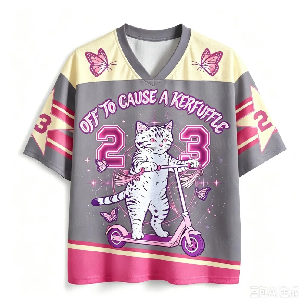 Sommermode Neues Design Skateboard-Katze 3D-Druck Herren Damen V-Ausschnitt Sport-T-Shirt Atmungsaktiv Schnelltrocknend Street Y2K Familienkleidung – Detail 6