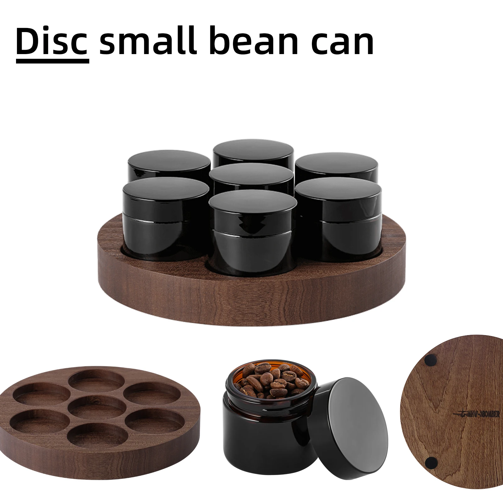 MHW-3BOMBER Glass Coffee Bean Storage Canister Set with Airtight Lid Vintage Solid Wood Base Stand Delicate Kitchen Accessories