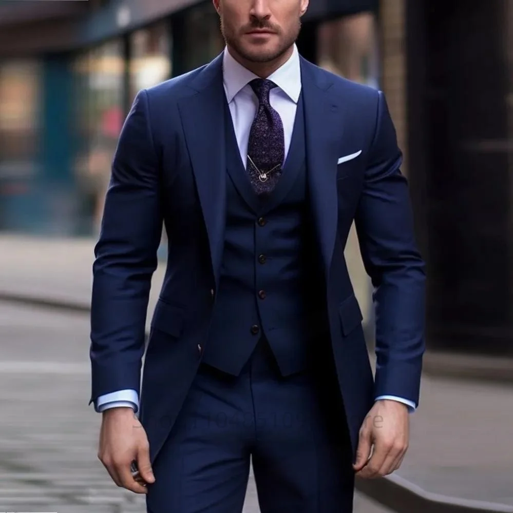 

Classic Wedding Tuxedos Solid 3 Pieces Suits Slim Fit Groomsmen Suit Male Formal Business Men Clothing Party(Jacket+Vest+Pants)