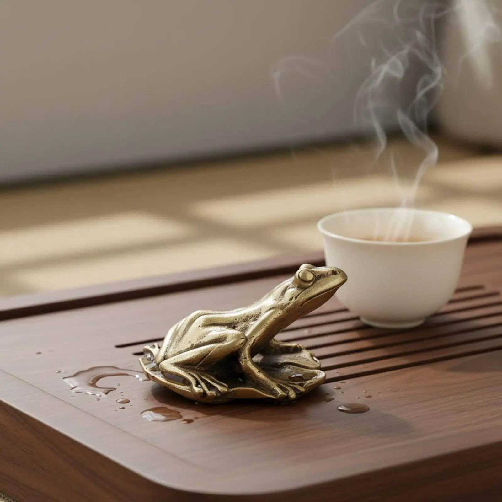 Brass Frog Figurine Handmade Solidified Brass Frog Statue Tea Brewing Pet Creative Design House Decoration for Desk, Shelf