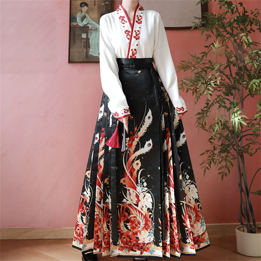 Faldas Hanfu originales para mujer, vestido de cara de caballo chino, vestido tostado, estilo chino clásico, falda de viaje diario, nuevo