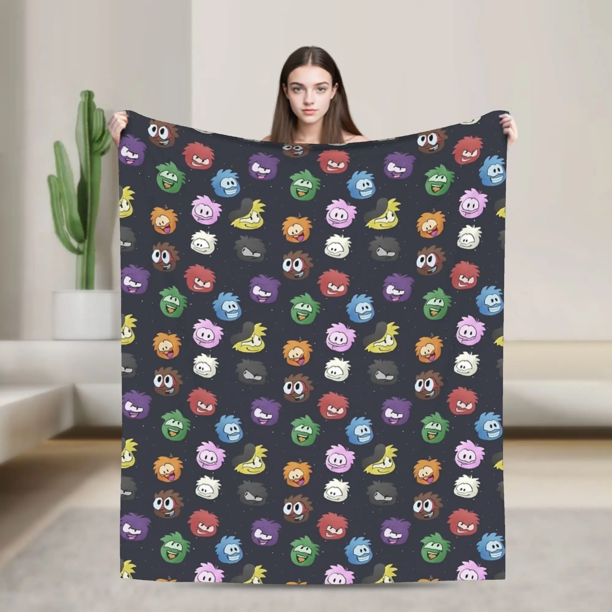 Club Penguin Puffles Pattern  Knitted Blanket Fleece  Super Warm Throw Blankets for Bed Bedspread