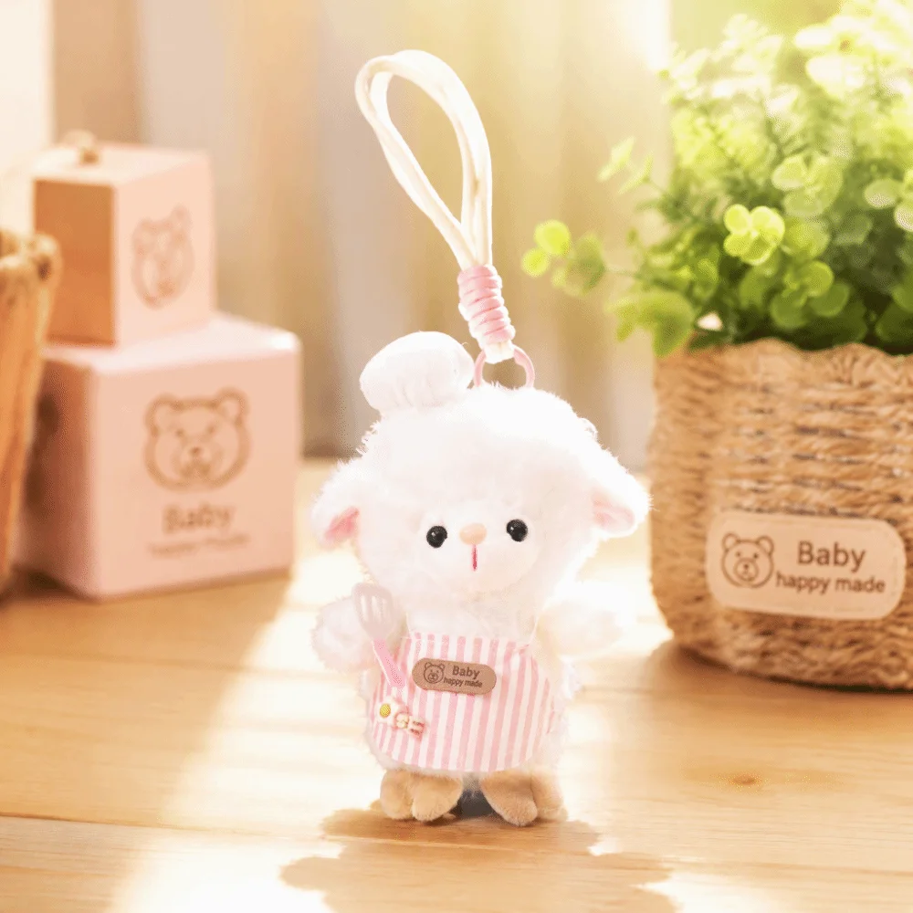 Cute Soft Plush Chef Sheep Plush Keychain Animal Shape Mini Size Bag Pendant Charm Detachable Ring Mini Plush Toy Key Accessory