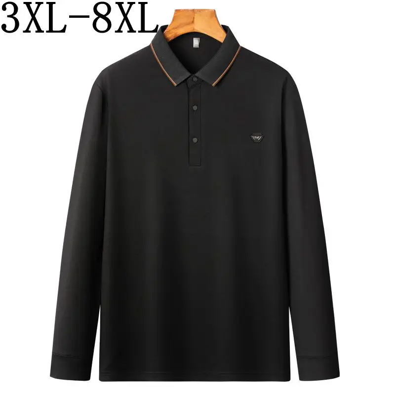 

8XL 7XL 6XL 2023 New Autumn High End Business Polo Shirt Men Long Sleeve Lapel Mens Polos Shirts Casual Loose camisa masculina