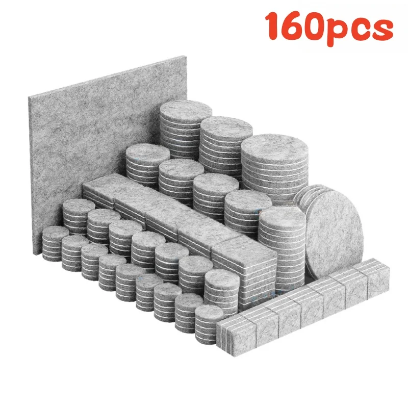 32/160Pcs Zagęszczone filcowe podkładki pod nogi od krzesła Okrągły kwadratowy ochraniacz podłogi Samoprzylepne meble Nogi stołu Podkładka zderzaka Mata antypoślizgowa