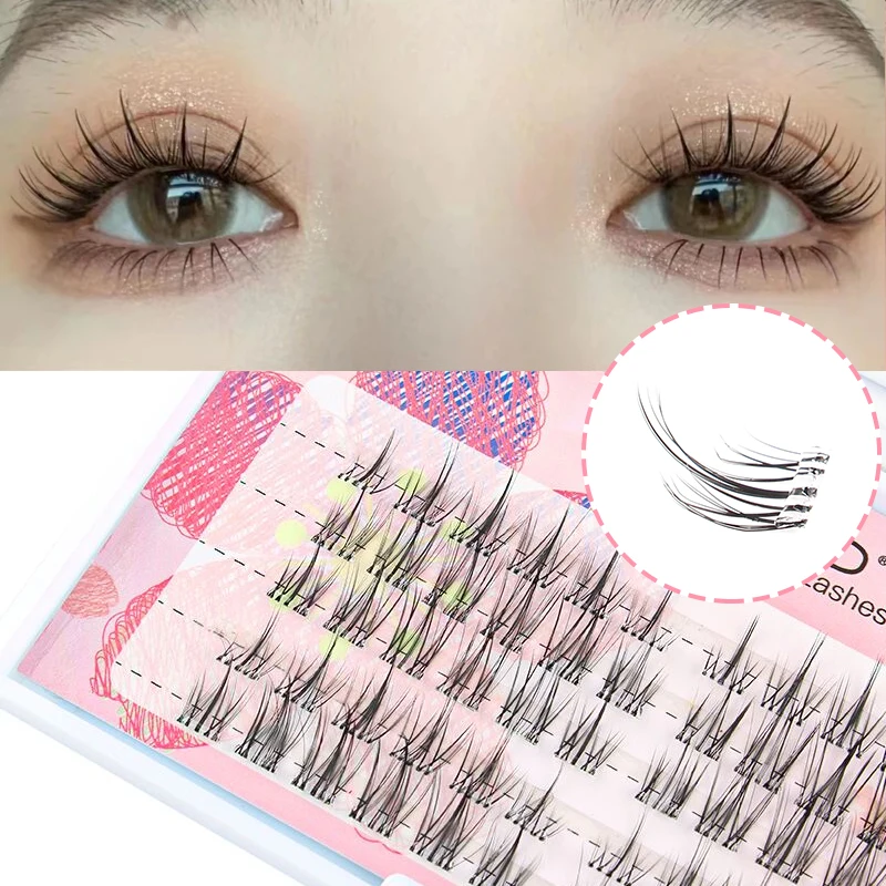 Ysdo-粘着性のつけまつげ,個々の天然まつげ,シングルクラスターのセグメント,コミックまつげエクステ,接着剤フリー,目を拡大