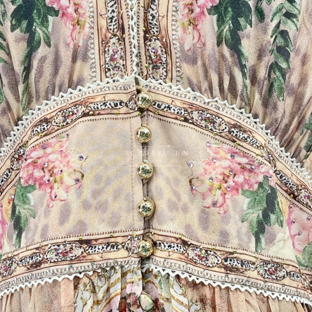 فستان متوسط الطول بأكمام طويلة ورقبة على شكل حرف V باللون البيج للنساء 2025 حرير جديد عالي الجودة #4