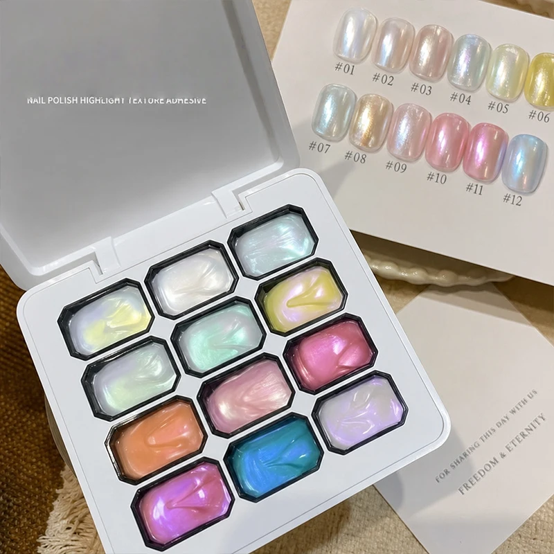 12-color Aurora Acetic Acid Nail Art High-Gloss Texture Gel, DIY 3D Embossed Nail Art, Painted French Nail Art