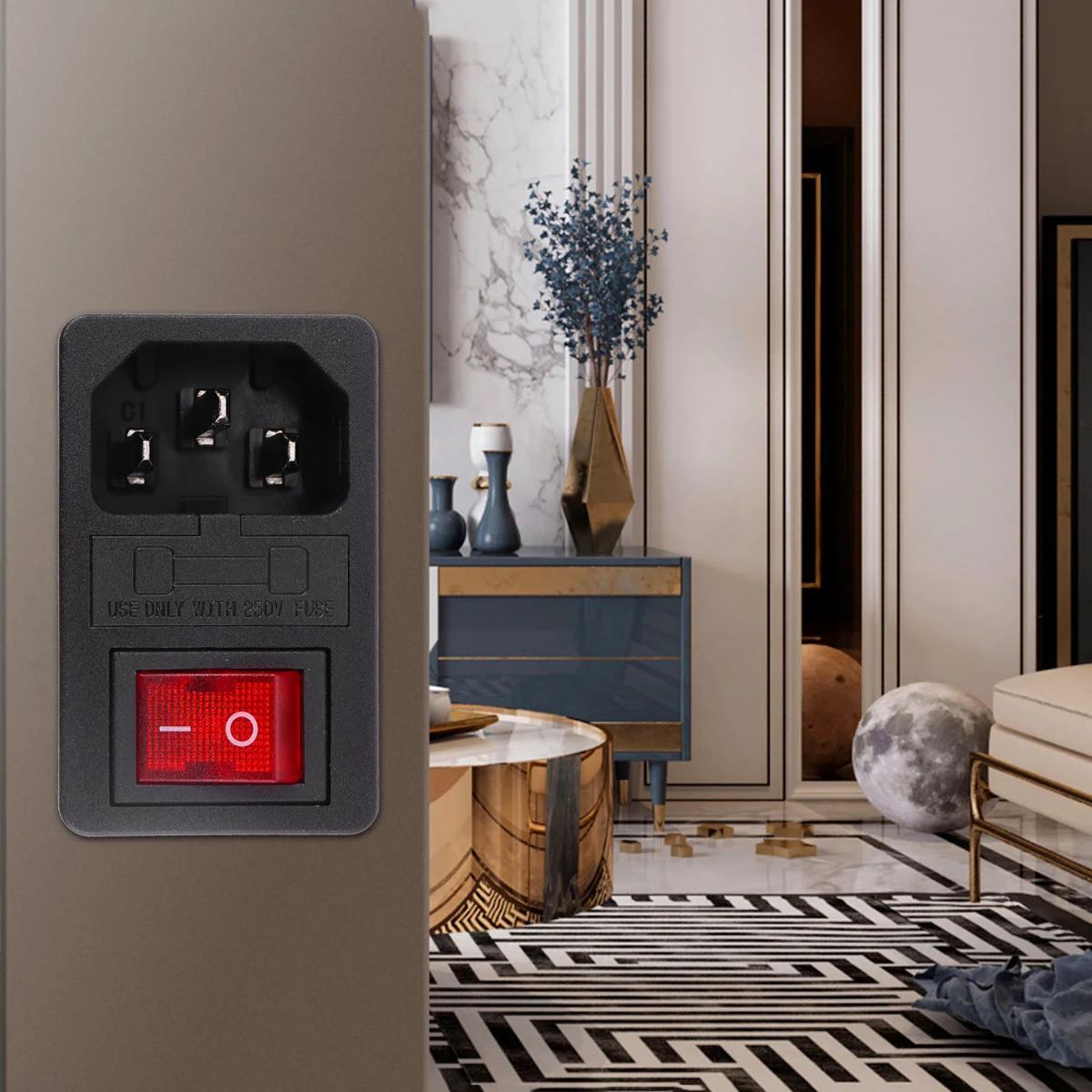 3-Pin Male Ac Power Plug Socket 10A 250V Rocker Switch Fuse Holder Power Inlet Electrical Outlet for Desktop Computers Neon