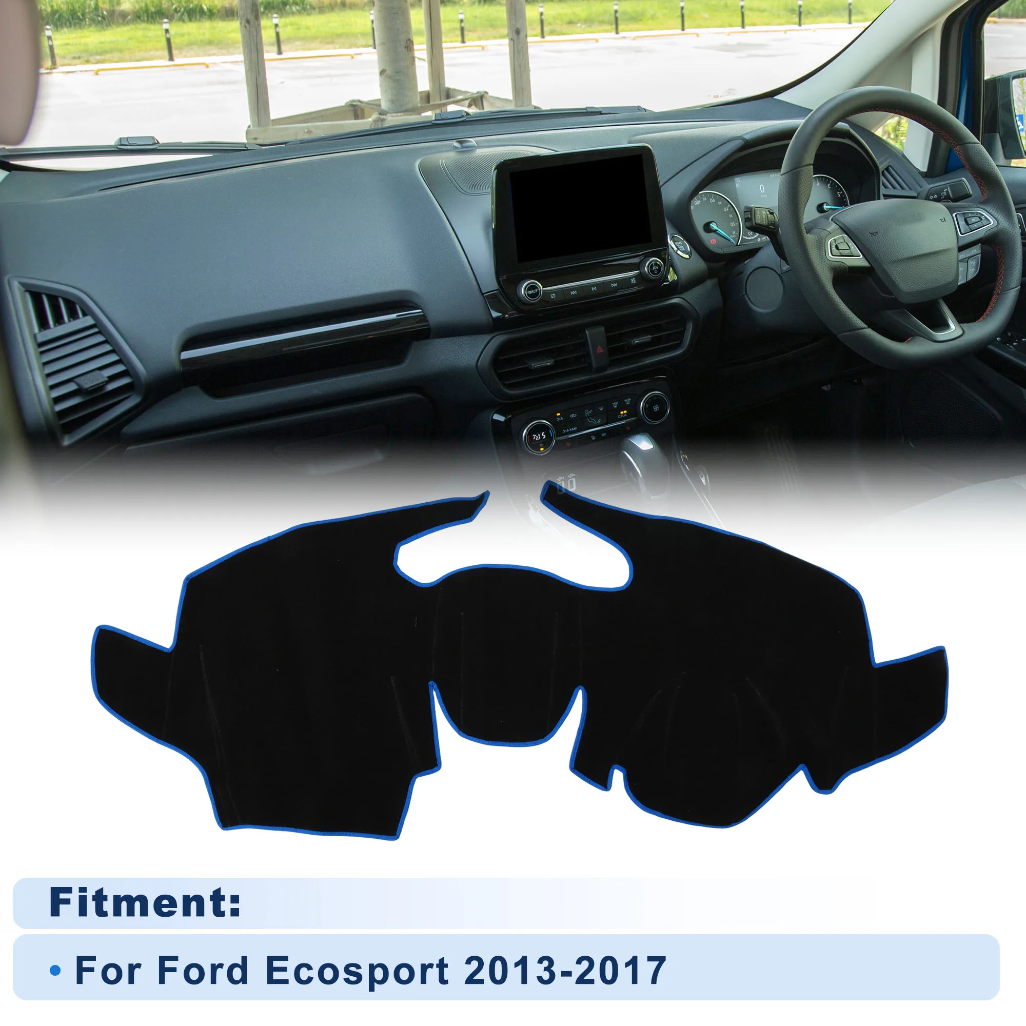 

UXCELL Dash Cover for Ford Ecosport 2013-2017 Polyester Black With Blue Edge 1 set