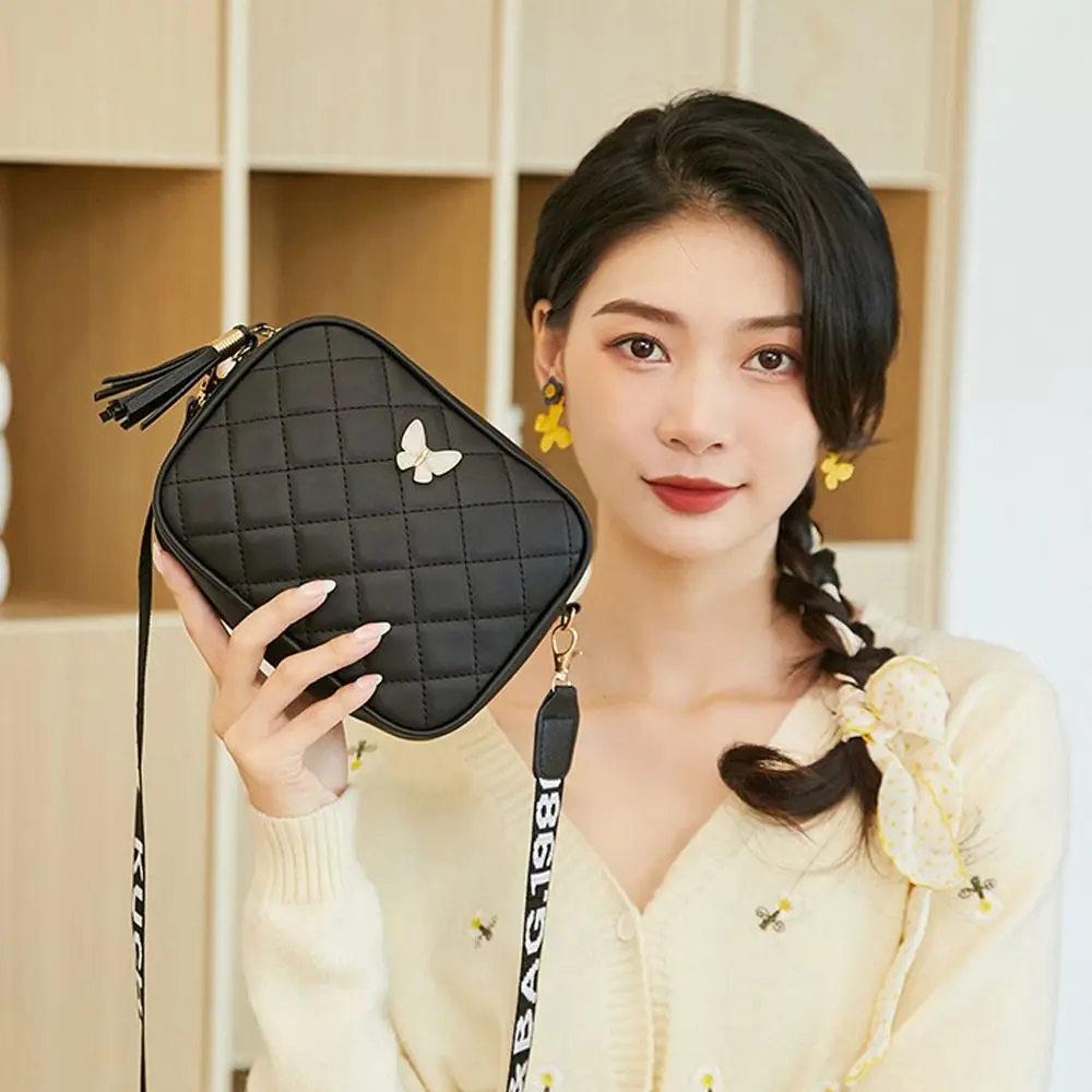 Single Shoulder Women\'s Handbags Daily Tassel Accessories PU Leather Messenger Bag Butterfly Tags Crossbody Bag Girls