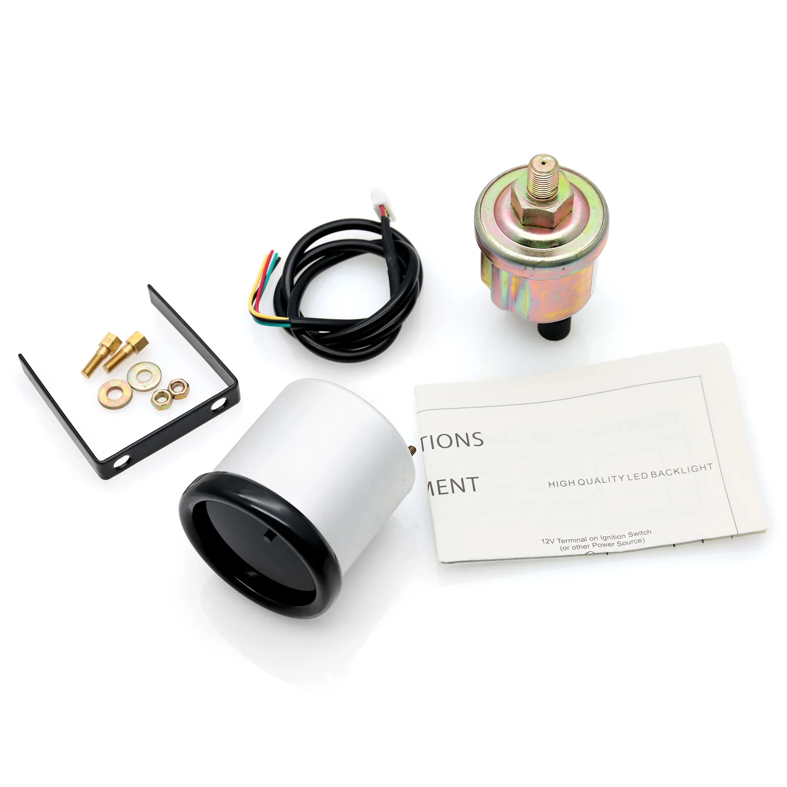 7 가지 색상 백라이트 52mm 연료 압력 게이지 0 ~ 10 Bar 12V 자동차 오일 압력계 연료 프레스 센서 포함, 자동차 부품 액세서리