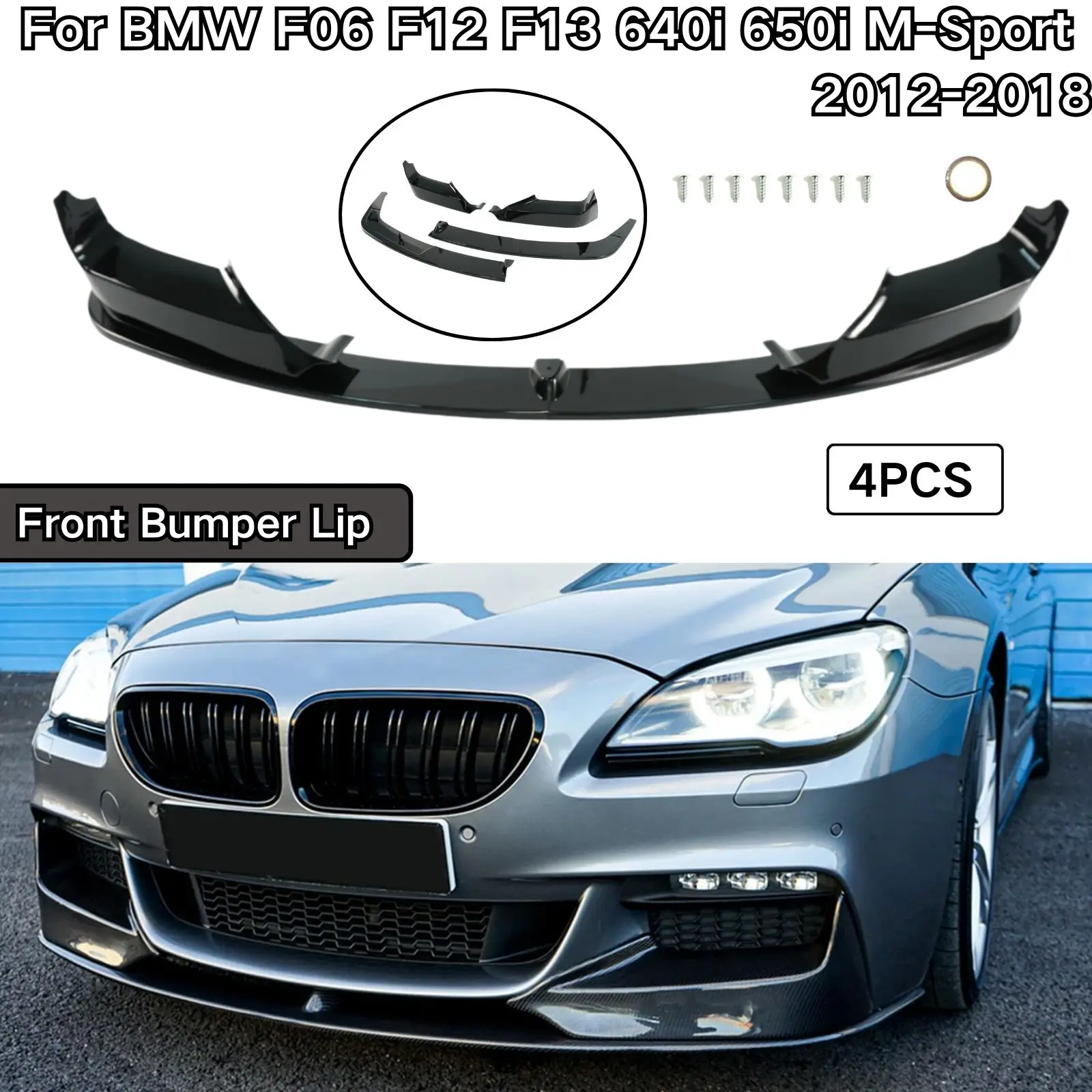 For BMW F06 F12 F13 640i 650i M-Sport 2012-2018 Front Bumper Lip 4PCS Spoiler Splitter Accessories Plastic Carbon Fiber Print
