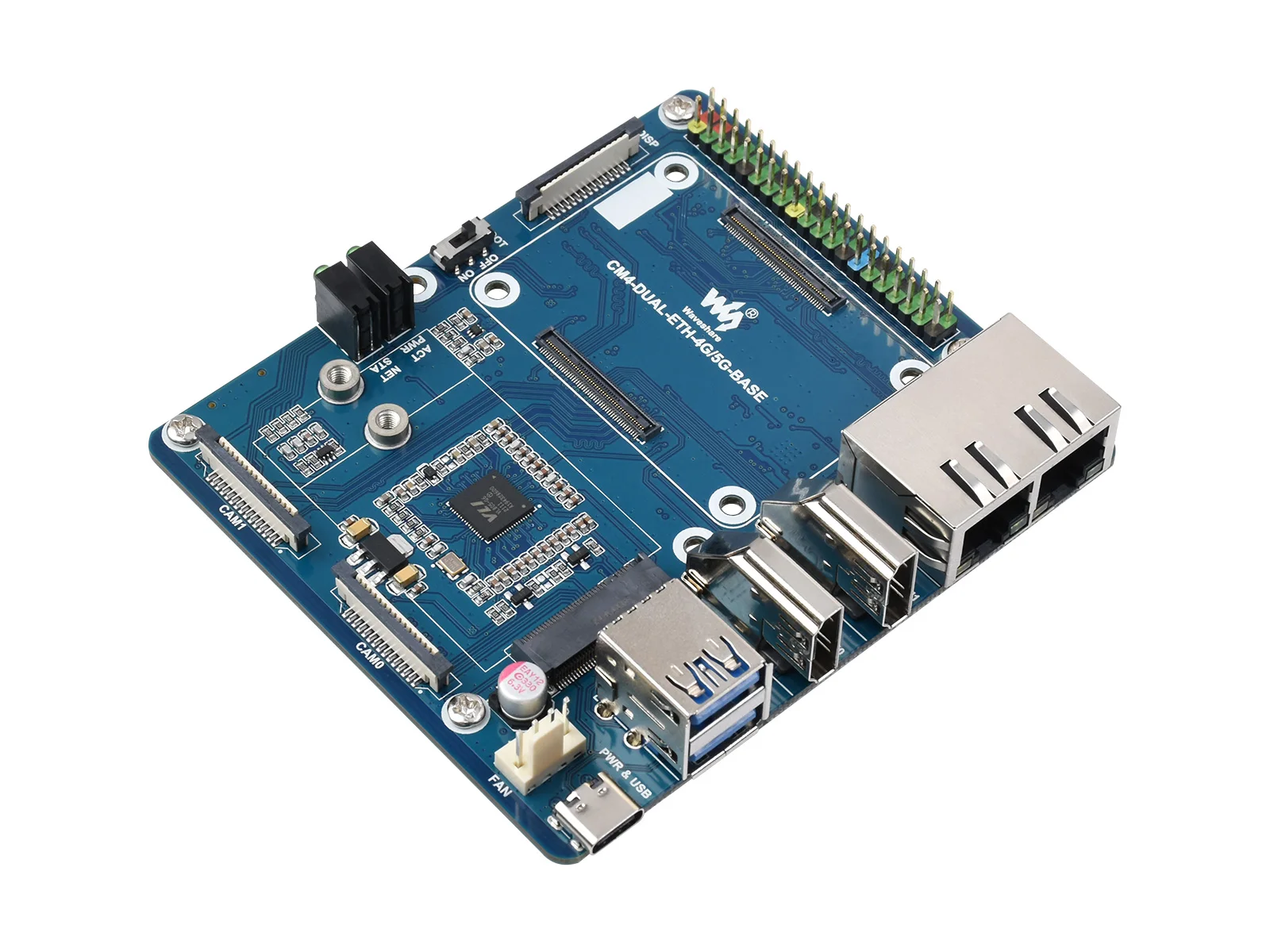 Waveshare Dual Gigabit Ethernet 5G/4G Base Board Designed for Raspberry Pi Compute Module 4, CM4 and Monitor Not Included