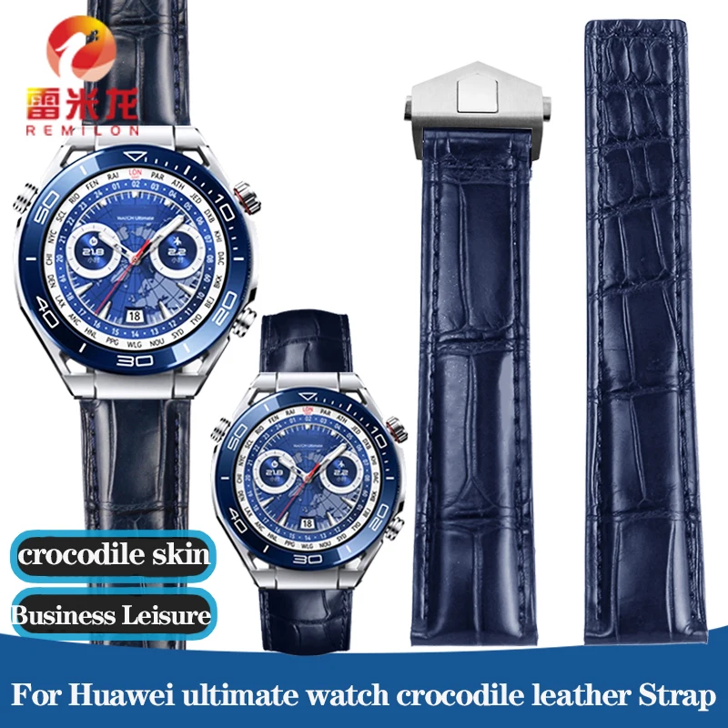 For Ultimate Crocodile Leather Watcband Huawei watch GT3 Honor Smart Strap Casual Business TAG HEUER  Bracelet Blue Black 22mm