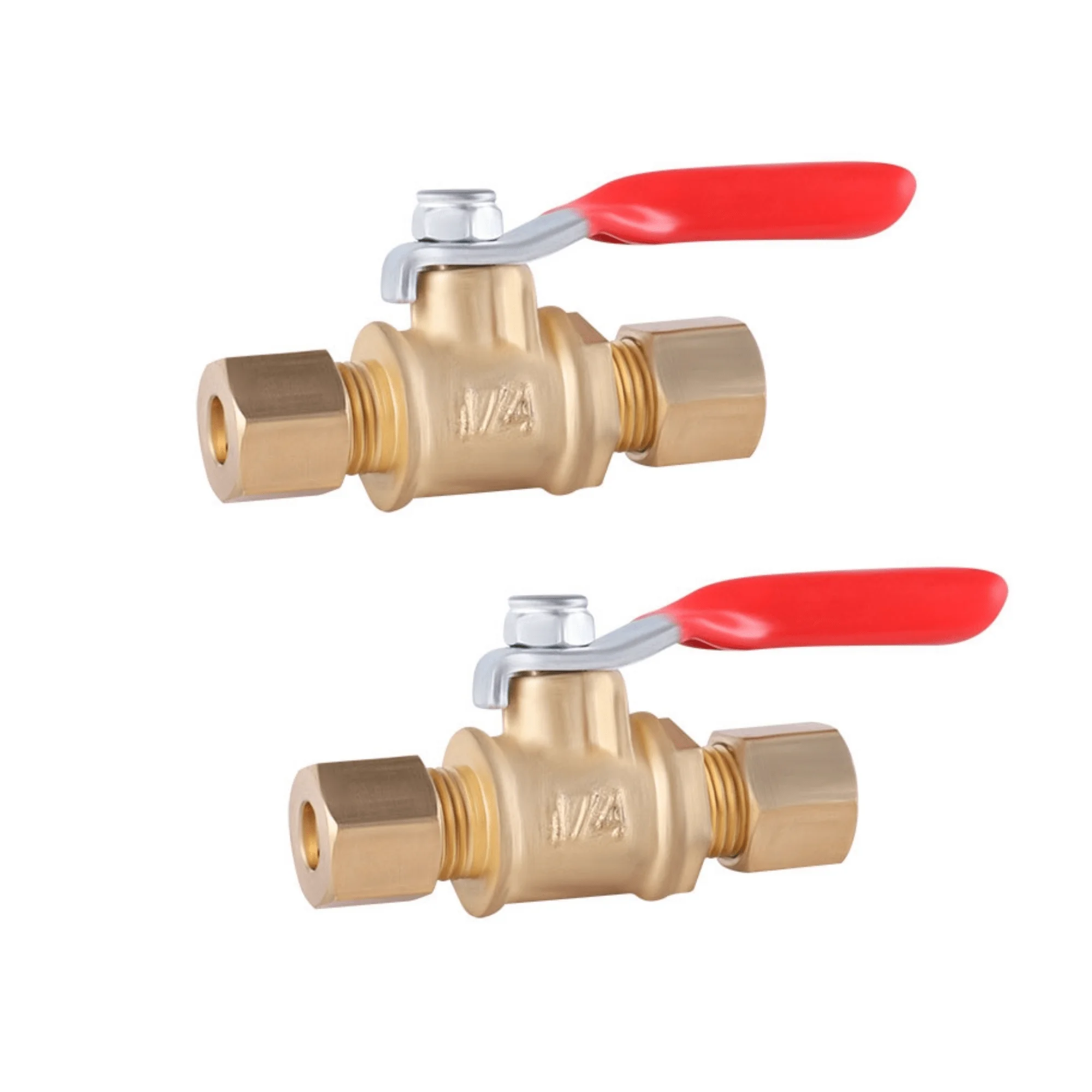 2Pcs 1/4 Inch Mini Handle Ball Valve Shut Off Switch  Lead-Free Brass Compression Fitting Brass Durable Globe Valve