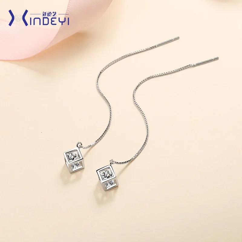 1.0 /2.0 Ct Moissanite S925 Silver Stud Earrings for Women Plated Pt950 Magic Cube Tassel Ear Studs Lover Gift Jewelry Wholesale