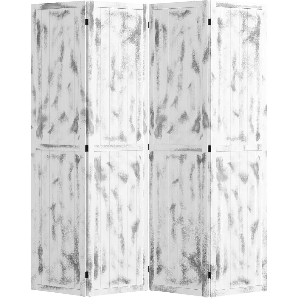 5.5' Tall 4-Panel Room Divider and Folding Privacy Screen, Woodgrain Freestanding Privacy Divider, Partition Wall, Rustic White