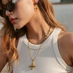 PAPERPLUS | Vintage Cross Necklace for Women.Gold Charm Boho Jewelry Set.Natural Stone.Alloy.Luxury Party Gift.Wholesale