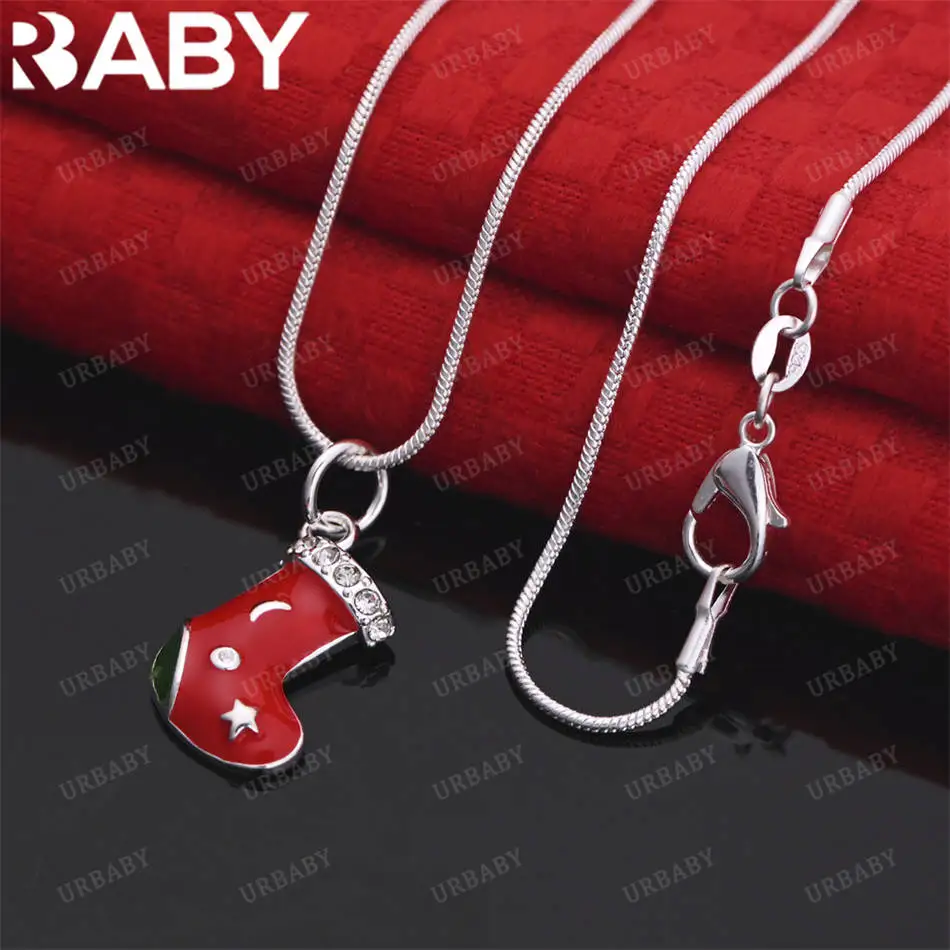 

URBABY 40-75cm 925 Sterling Silver Christmas Stockings Pendant Necklace For Women Men Charm Trend Birthday Gifts Fashion Party