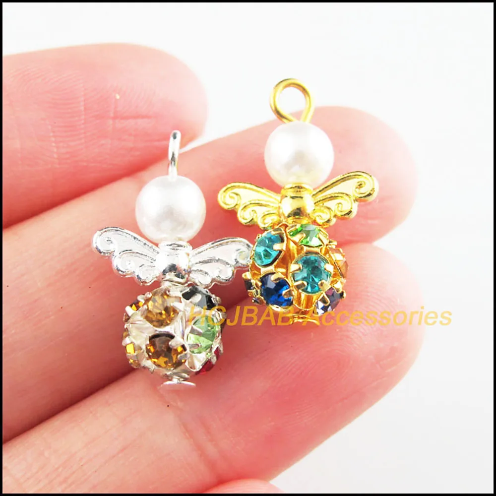10 sztuk posrebrzane & złoty kolor kolorowy krystaliczne białe anioł Charms zawieszki 14x22mm