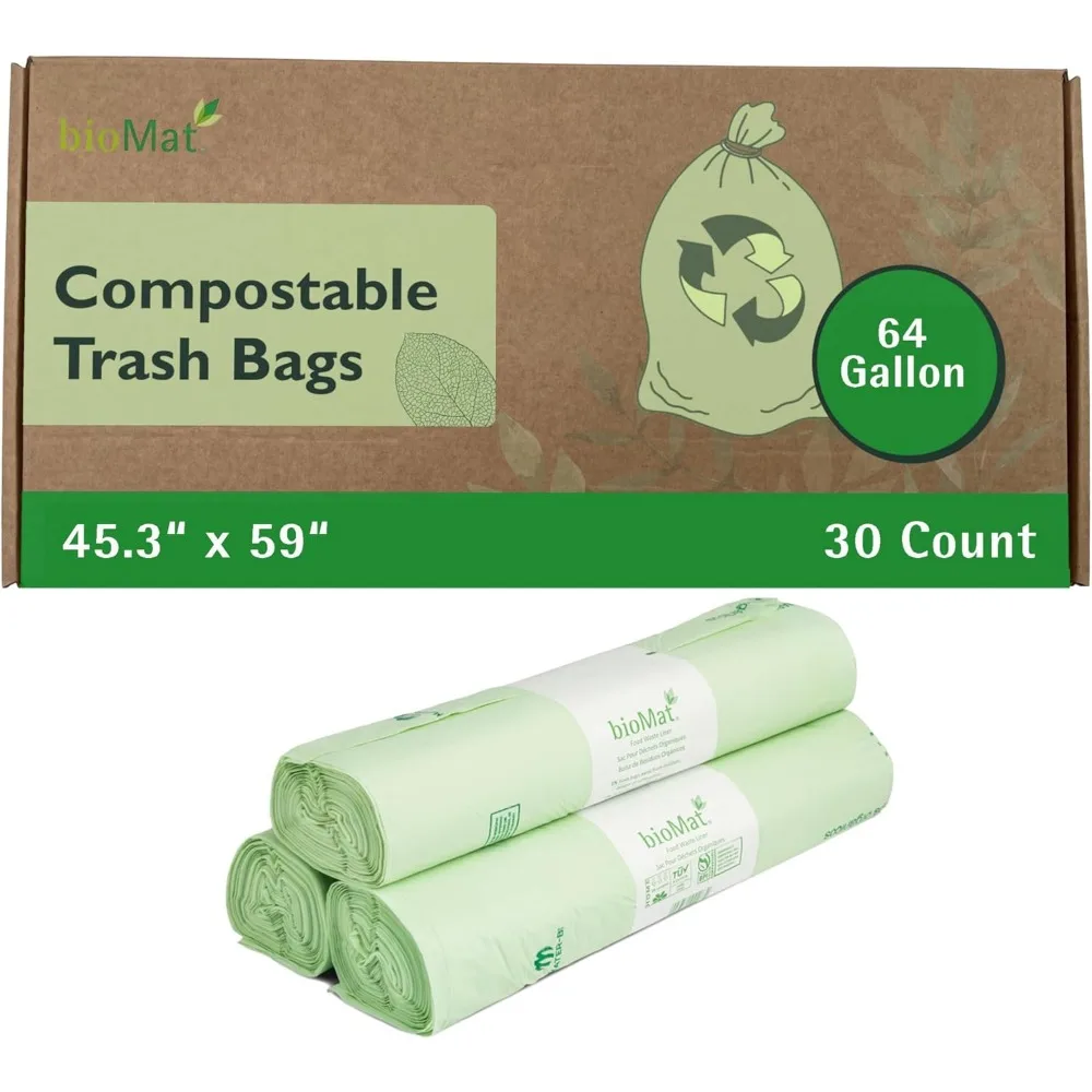أكياس قمامة قابلة للتحلل سعة 64 جالونًا، عدد 30، كبيرة جدًا لنفايات الطعام، صديقة للبيئة ومعتمدة #1