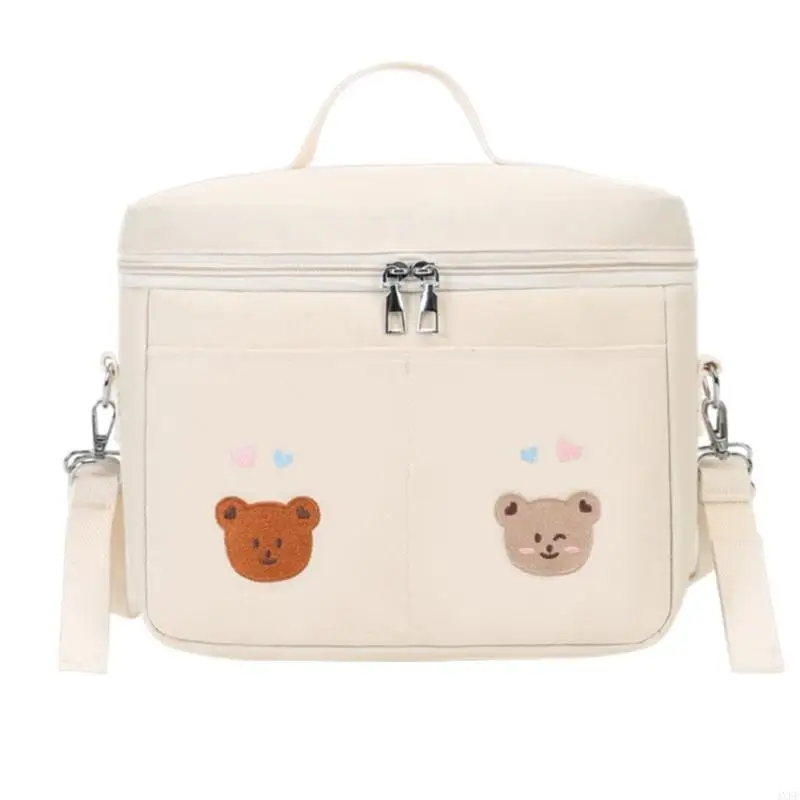 Travel Thermal Storage Bags Large Capacity Crossbody Shoulder Bag Embroidery Bear Insulated Lunch Bag Mom Bag