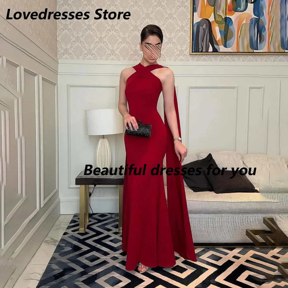 Vestido de noite vermelho para mulher halter sem mangas sereia vestidos de noite longos até o chão vestidos de festa formais personalizados