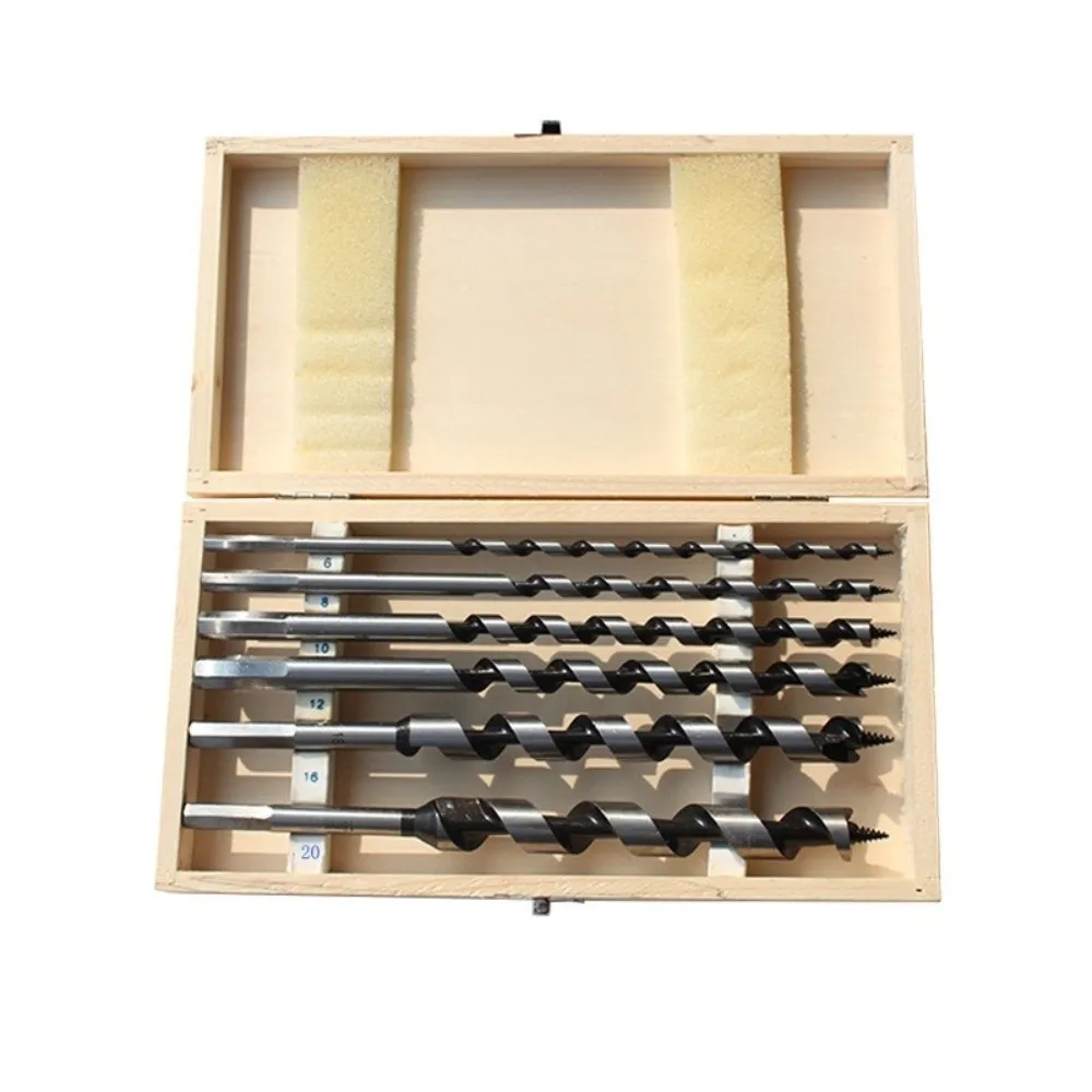 6pcs Hex Shank Auger Drill Bit Set 9 Inch Length Twist Design Ship Auger Bits Wooden Storage Box 1/4 To 1 Inch