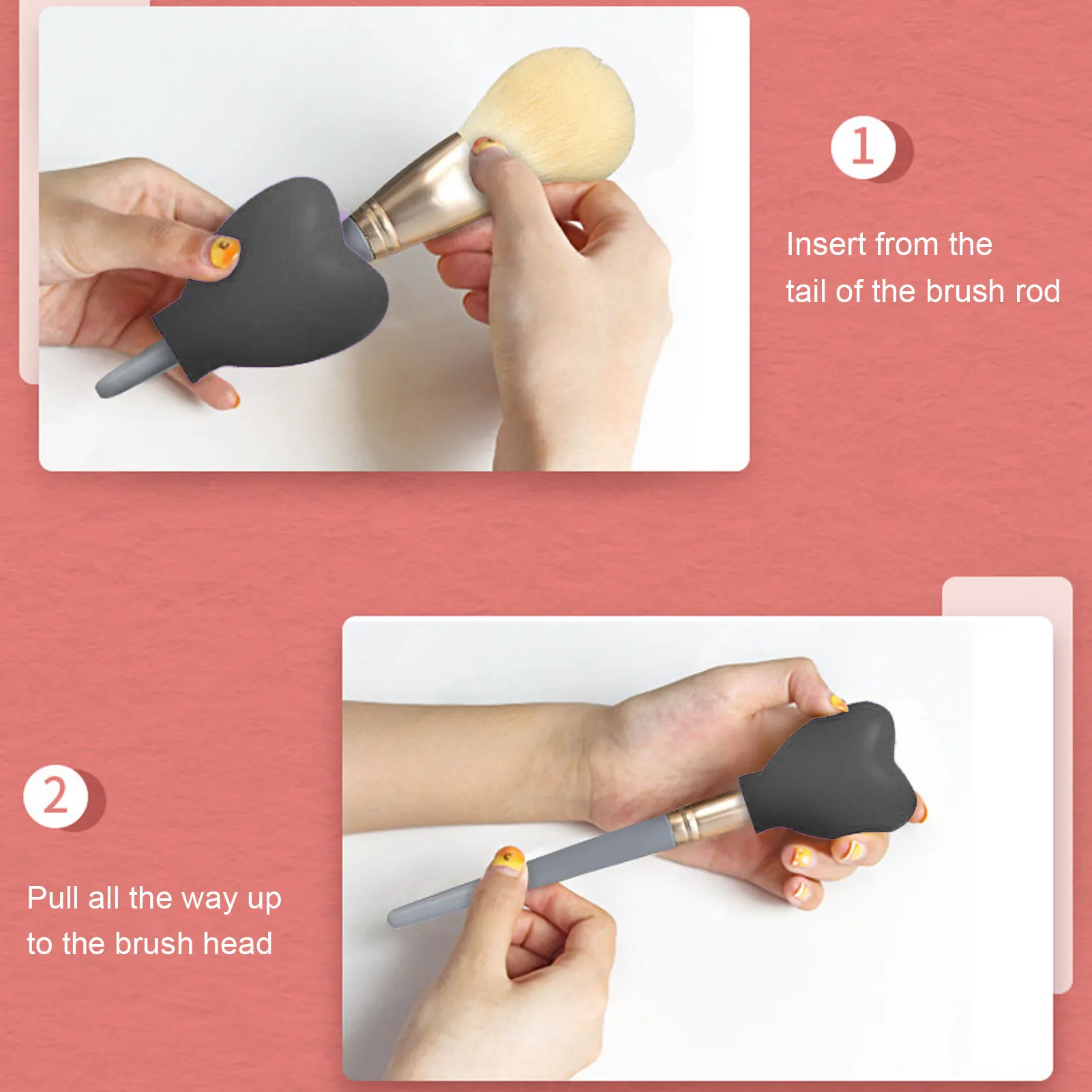 3pcs Makeup Brush Cover Portable Silicone Heart Shaped Cosmetic Brush Guard Cap For Women Girls