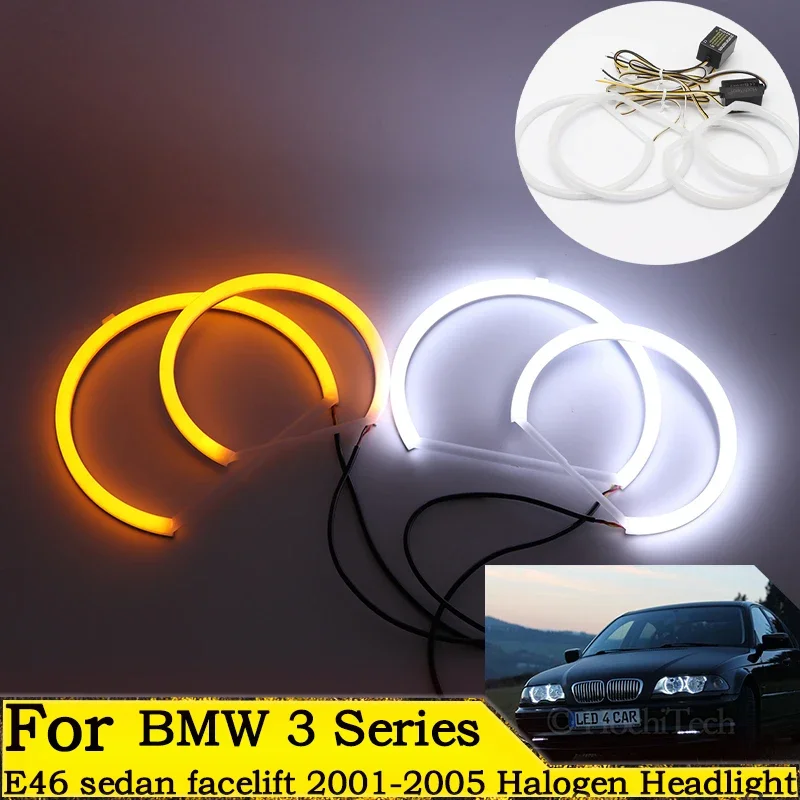 

4x131mm SMD Cotton Light Switchback LED Angel Eye Halo Ring Kit For BMW 3 series E46 sedan facelift 2001-2005 Halogen Headlight