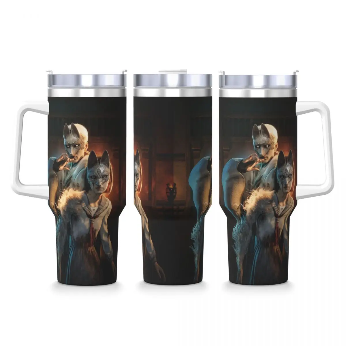 

Стакан из нержавеющей стали Silent Hill F Hinako Shimizu и маска лисы, кружки, чашка с соломинкой, бутылка для воды для путешественников, горячих напитков, идея подарка