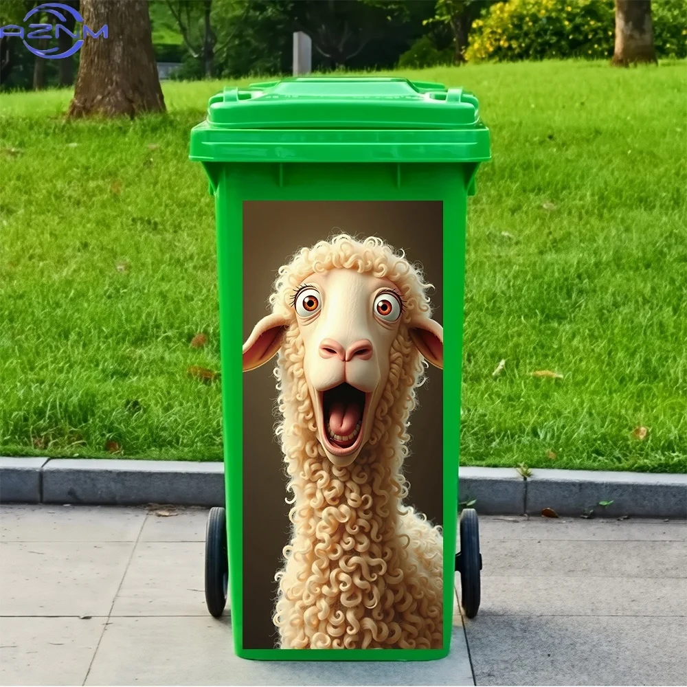 1pc, funny and cute curly-haired sheep theme, trash can sticker, self-adhesive PVC decal, waterproof for outdoor use, suitable