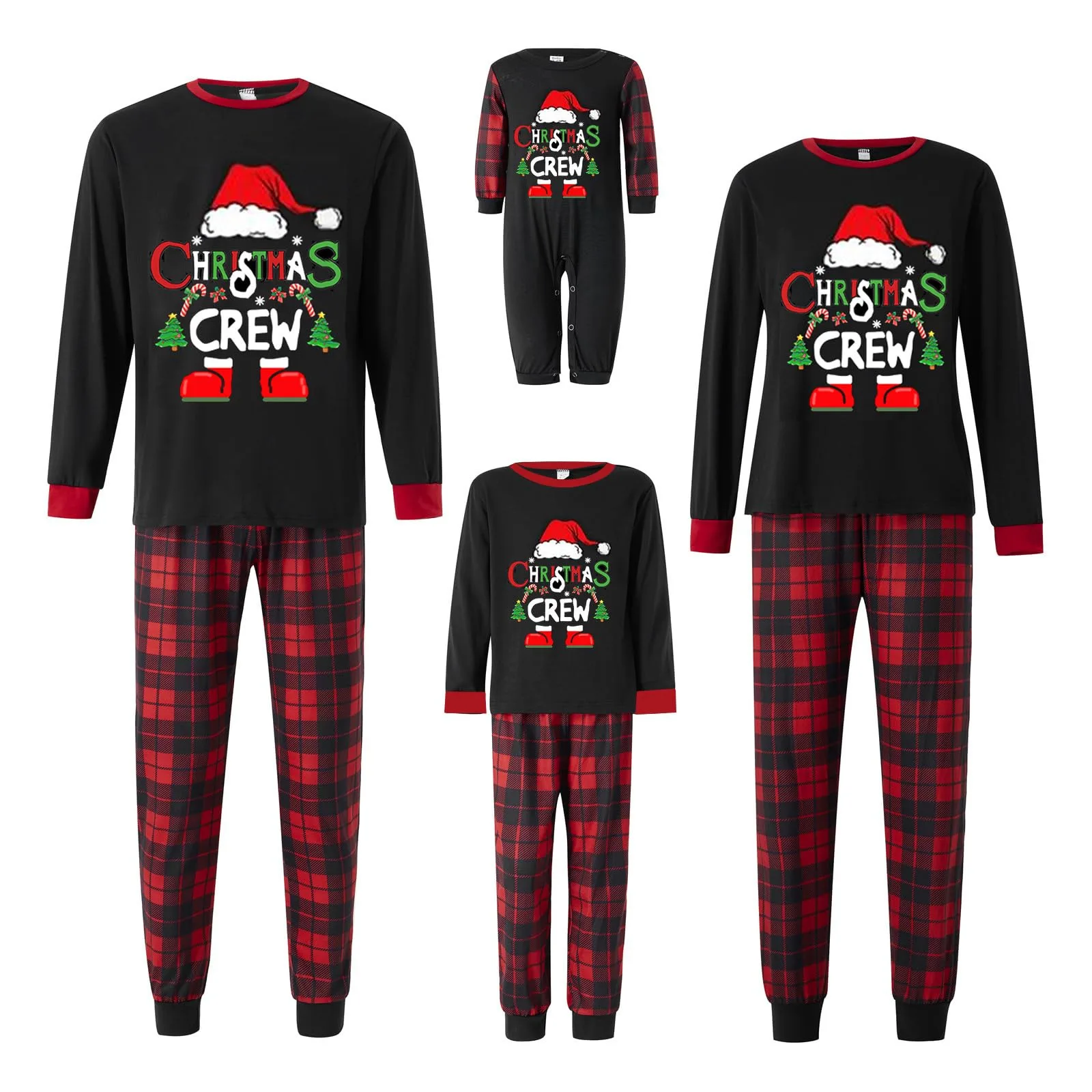 Kerst Thuis Familiekleding Broeksets Casual Print T-shirt met lange mouwen Geruite broek Tweedelige set Kerstfamiliebanket