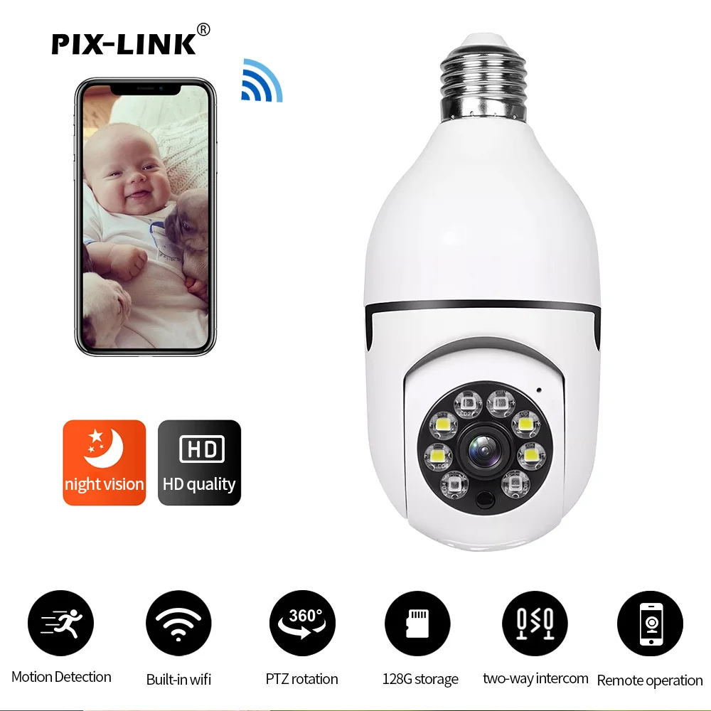 2.4G E27 Light Bulb Wifi Camera Night Version Security Protection 360° HD IP Camara Vigilancia IR Smart Home Cctv PIX-LINK