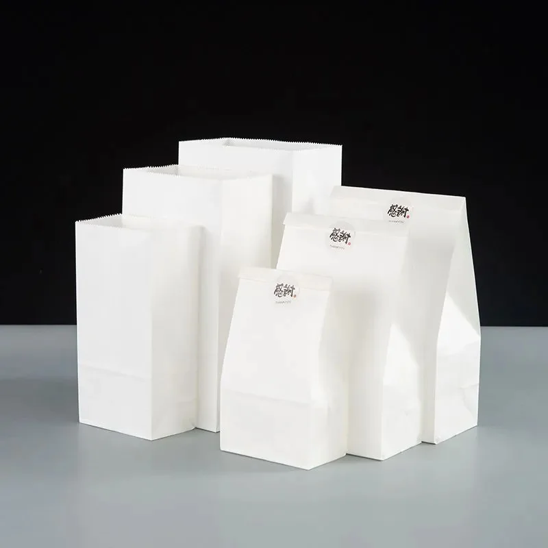 100/25pcswhite  Kraft Paper Bag Food Vegetables Shopping Bag Candy Package Kraft Lunch Bag Bread Cookie Snack Food Takeaway Bags