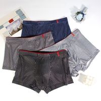 4PCS Comfortable Stripe Men's Flat Panties Low Waist Loose Men Boxer Underpants Large Size Underwear for Man Gifts
