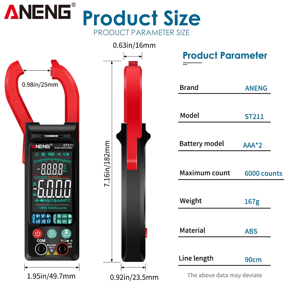 ANENG ST211  Digital Clamp Meter Multimeter DC/AC Multi Tester  Voltage Current Tester 6000 Counts Amp Hz Ohm Auto Range Tester