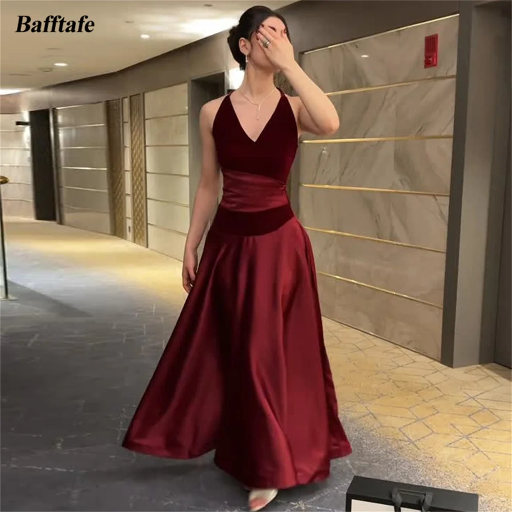 

Вечерние платья Bafftafe из простого бордового атласного бархата, сексуальные женские платья с V-образным вырезом на заказ, для выпускного вечера, официальных мероприятий, дня рождения, 2026