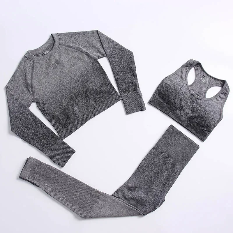 Conjunto de treino feminino de duas peças, leggings de ginástica, roupa esportiva de cintura alta, roupa ioga, leggings fitness, fato de treino sem costuras