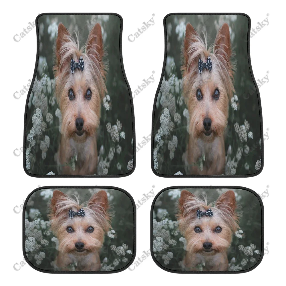 Yorkshire Terrier Car Floor Mat Vintage Carpet Anti-Slip Rubber Mat Pack of 4 Auto Accessiores for Car SUV Van Decoration