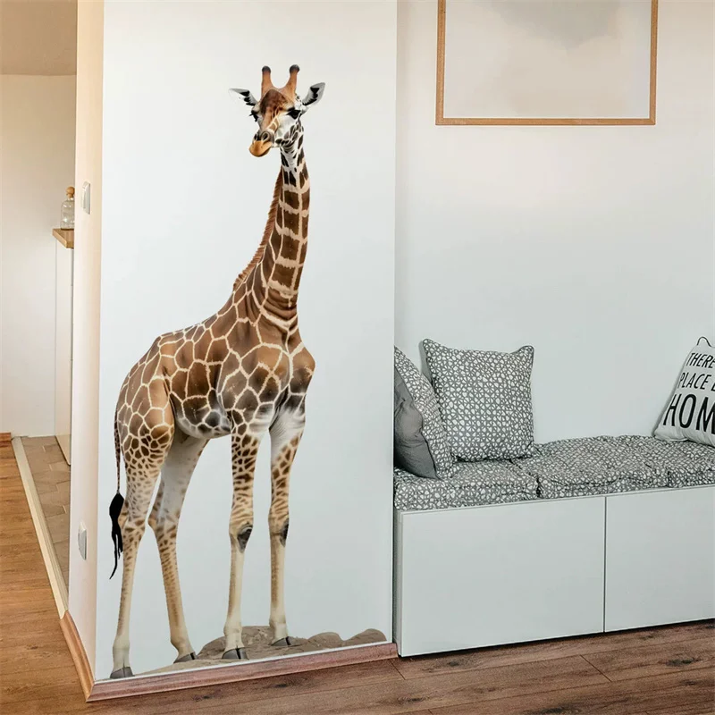 كبير سفاري الحيوانات الزرافة ملصق للأطفال غرفة الحضانة ديكور الشمال الغابة الحيوانات الزرافة الشارات خلفية جدارية Muraux