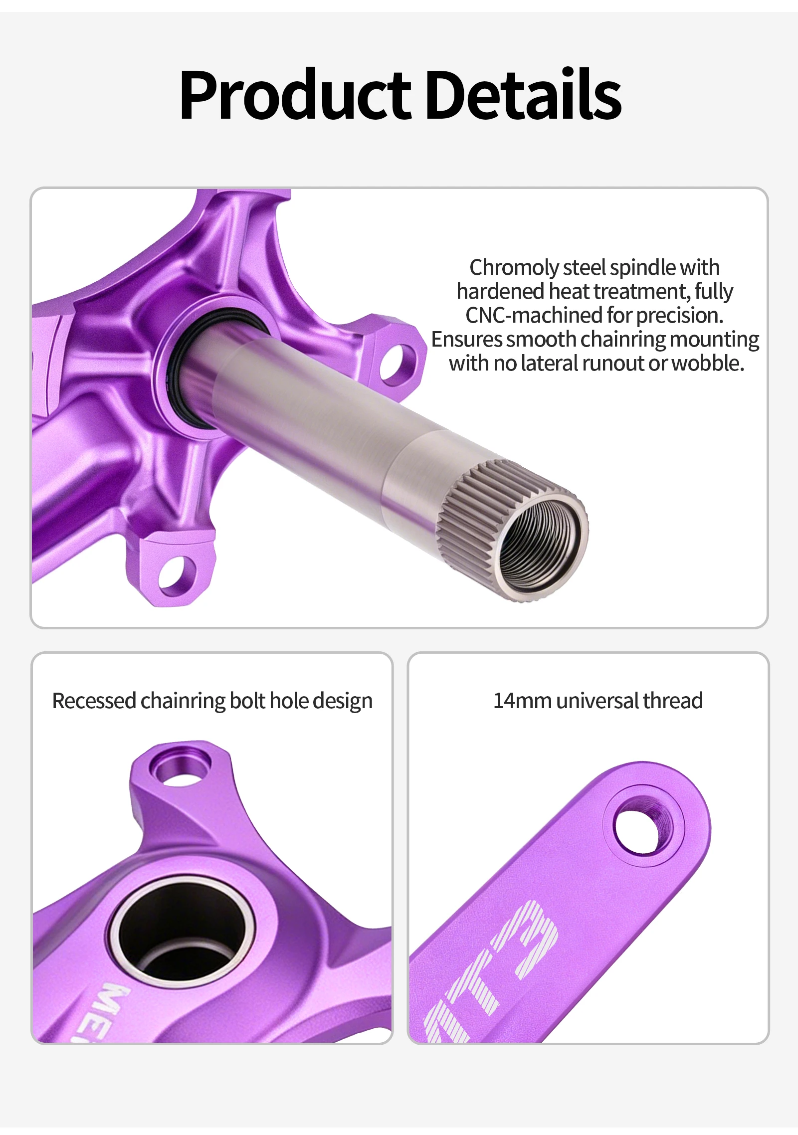 MEROC MT3 Mountainbike-Kurbelgarnitur 170mm Hohl-Integriertes Aluminiumlegierungs-Kettenblatt 104BCD 32/34/36/38/40/42T für 8-12-Gang MTB – Detail 12