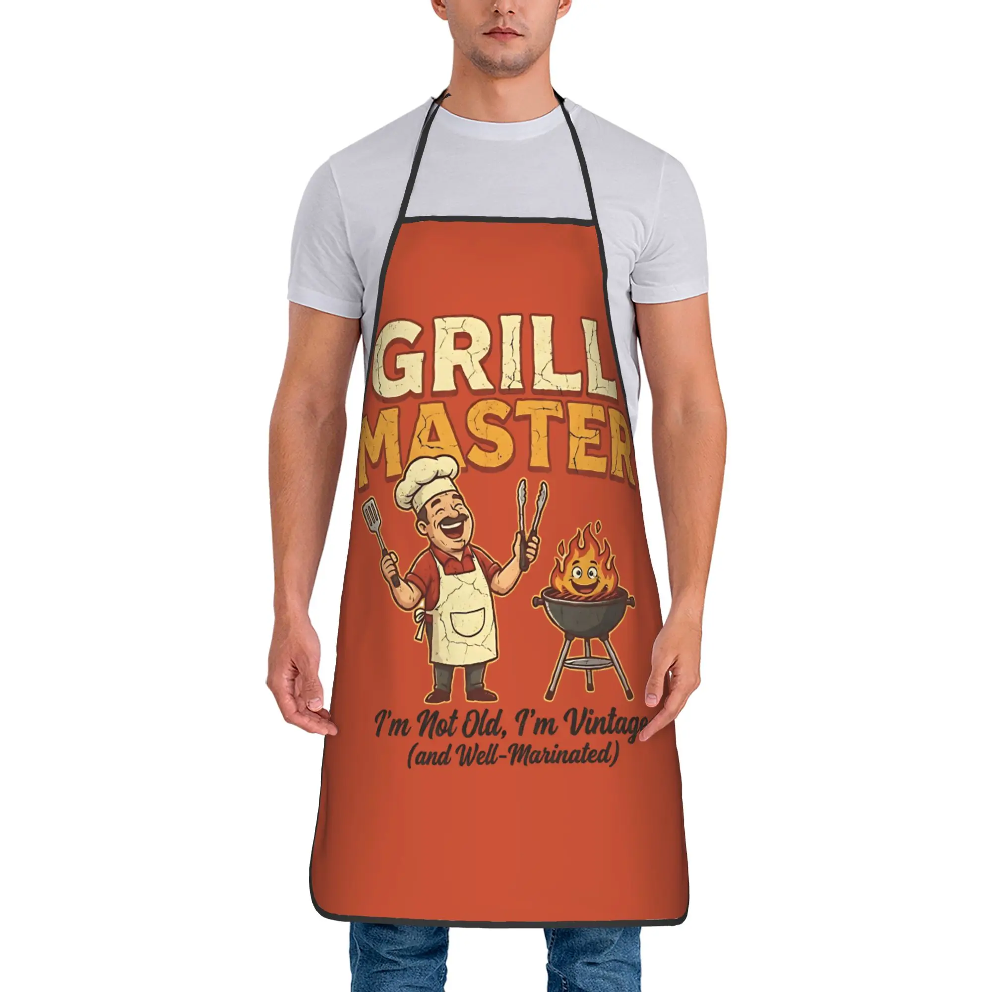 Grill Master BBQ Dad Joke Legend Bib Apron for Women Men Polyester Funny Chef Kitchen Adult Oil-Proof Fashion Pinafore Work