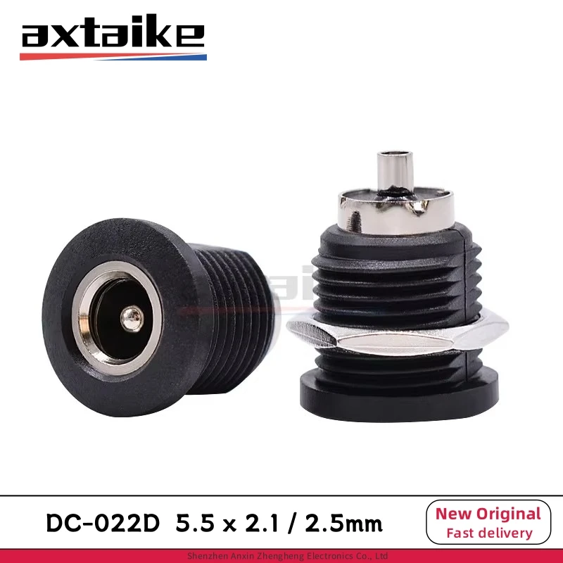 10PCS DC-022D 5.5*2.1mm 5.5*2.5mm DC Power Plug Female Socket Connector With Nut Panel Mounting Jack Adaptor DC-022 5.5×2.1/2.5