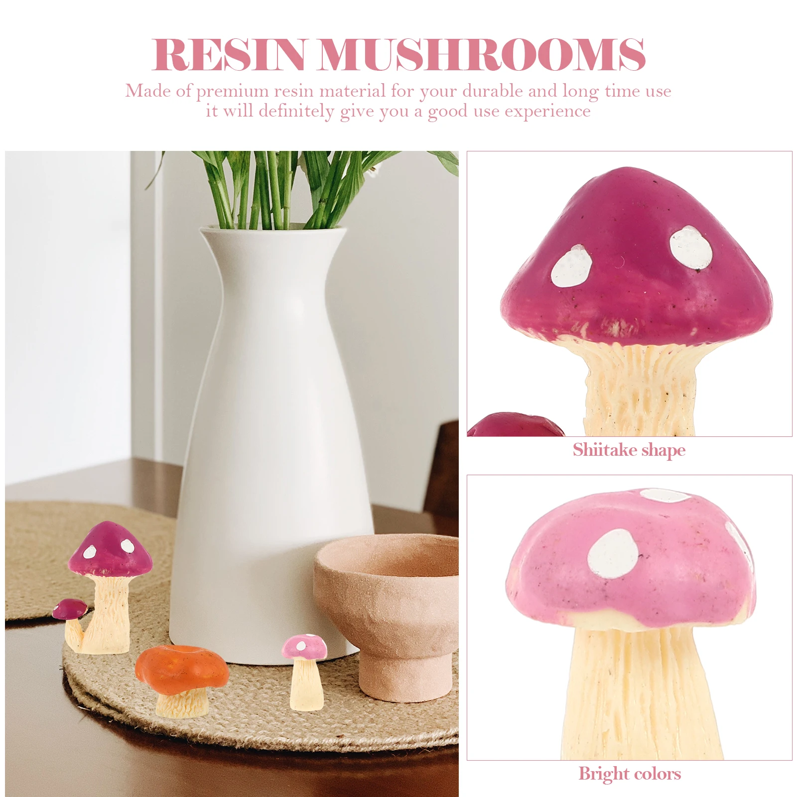 

10pcs Resin Mushroom Decors Micro Landscape Ornaments Durable Garden Adorns For Flowerpots Bonsai Decor Fairy Simulation Mini