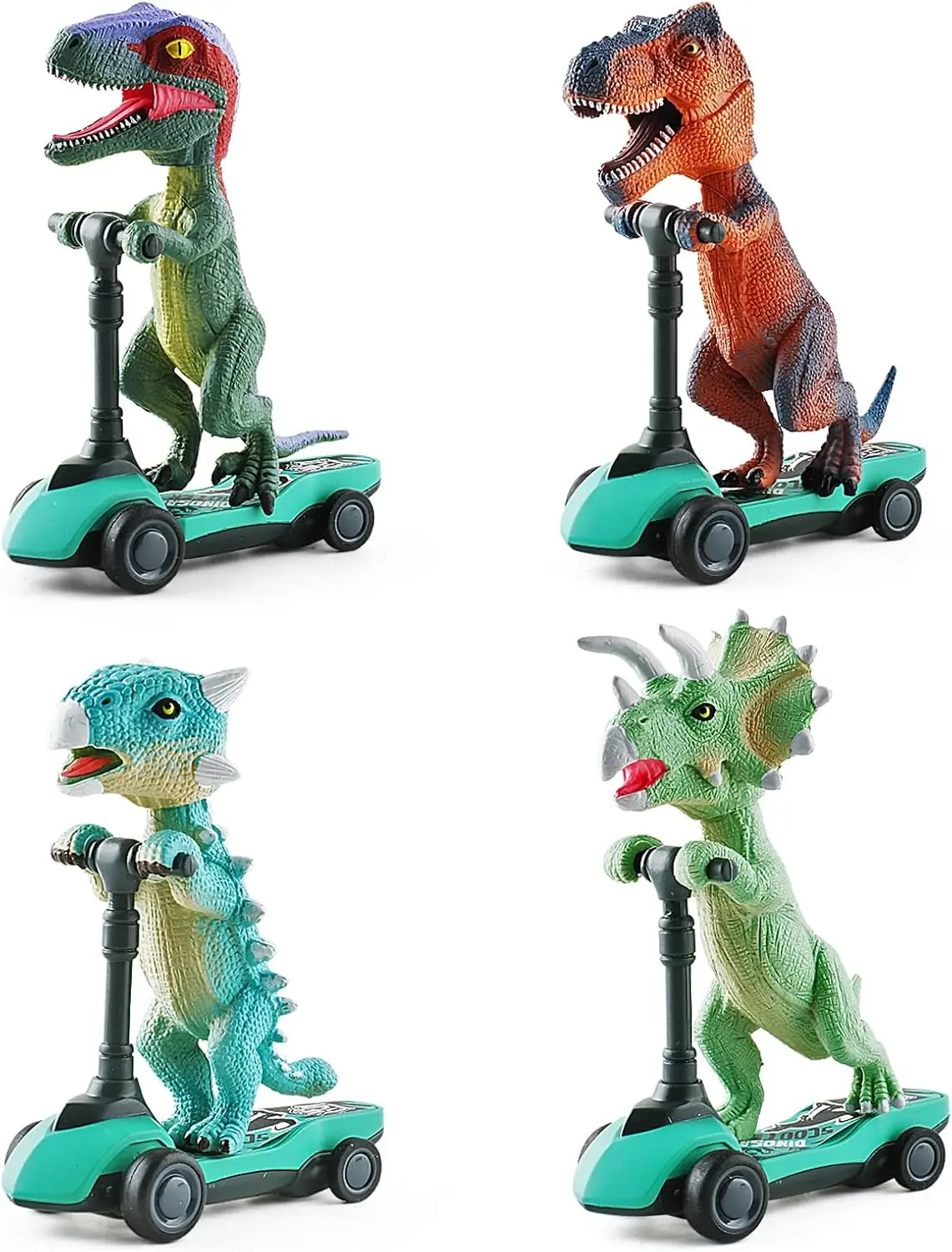 

Dinosaur Scooter Toys Pull Back Cars, Mini Finger Kick Scooters for Kids Age 3-6, Dino Gift Sets 4-Pack