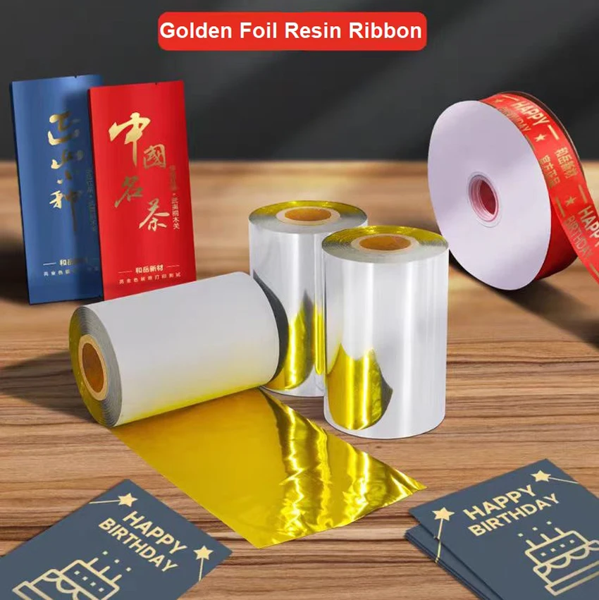 Color golden foil resin ribbon Tea bag/Flower/Greeting card Nylon strap PE film label thermal transfer printing ribbon roll