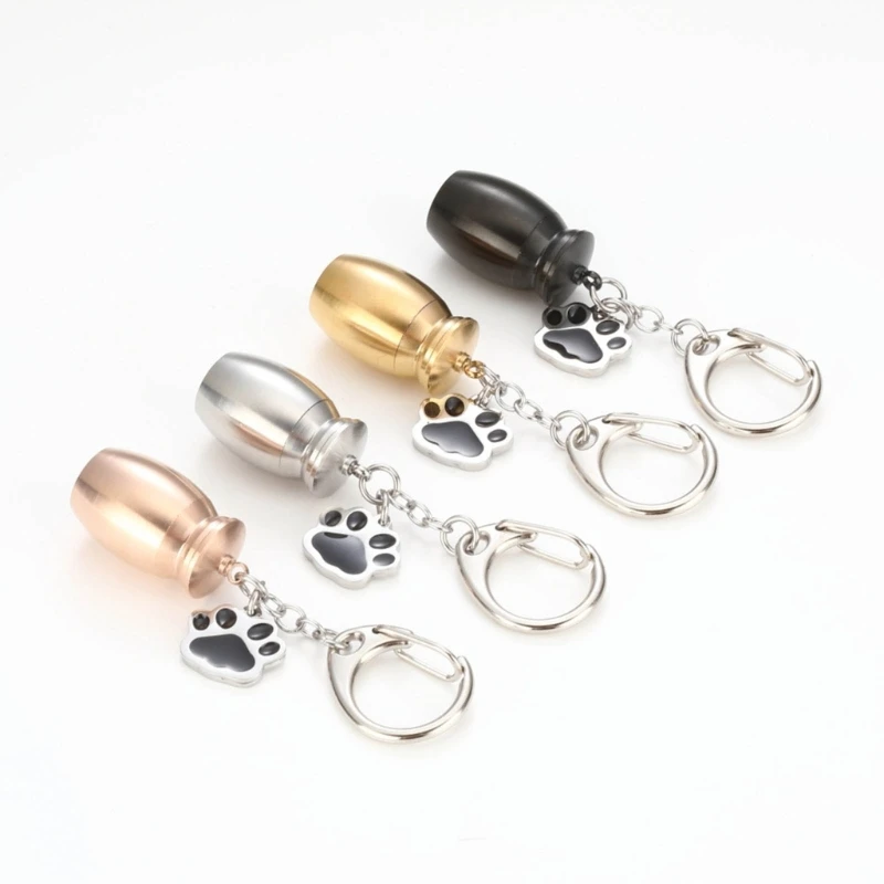 Pet Memorials Small Urns for Dog and Cats Ashes,Mini Stainless Steel Cremation Urns, Pet Paw Keepsakes Urns Keychain